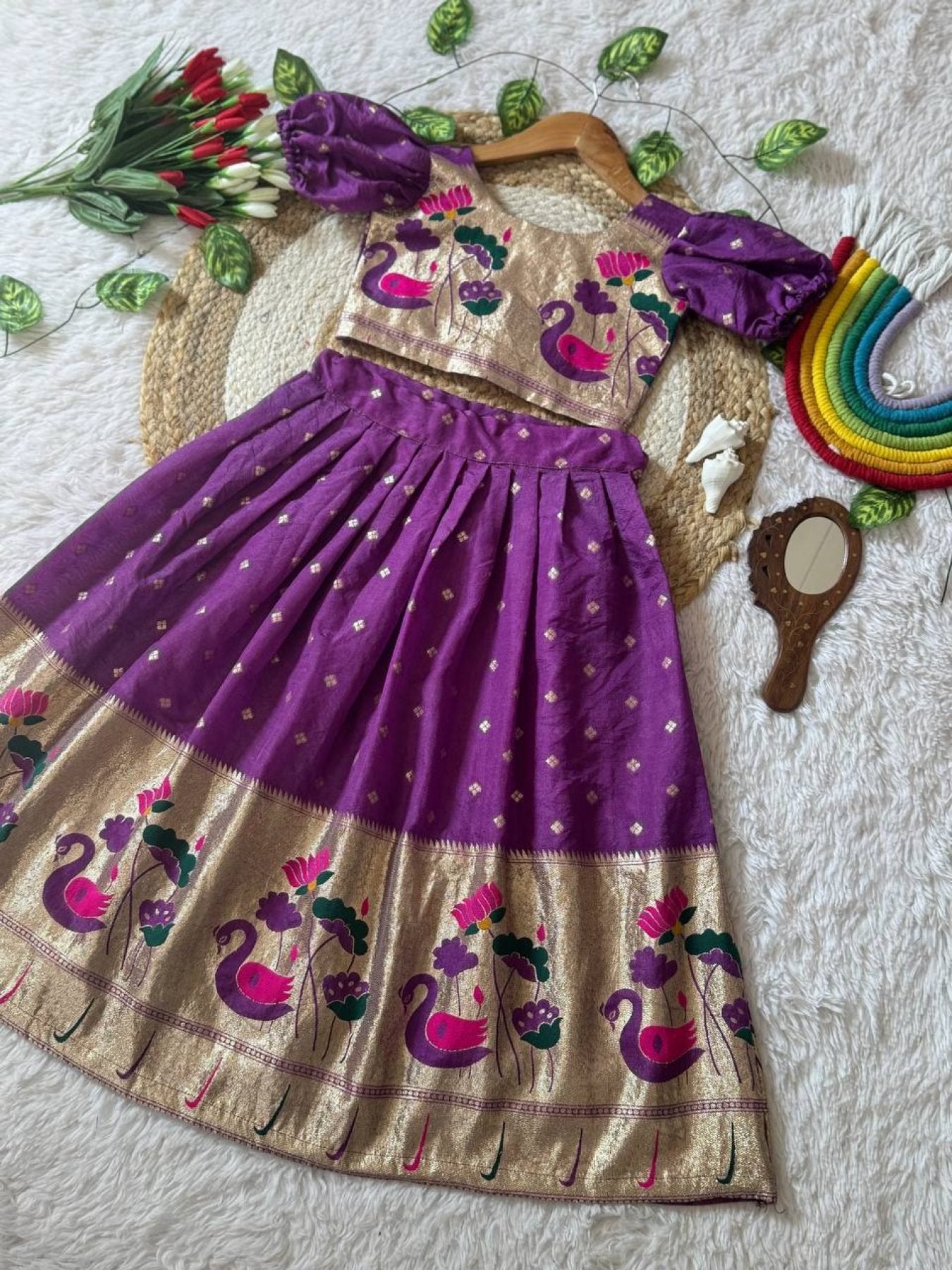 Classy Kids Silk Lehenga Choli with Zari Weaving for Festive Wear styling view