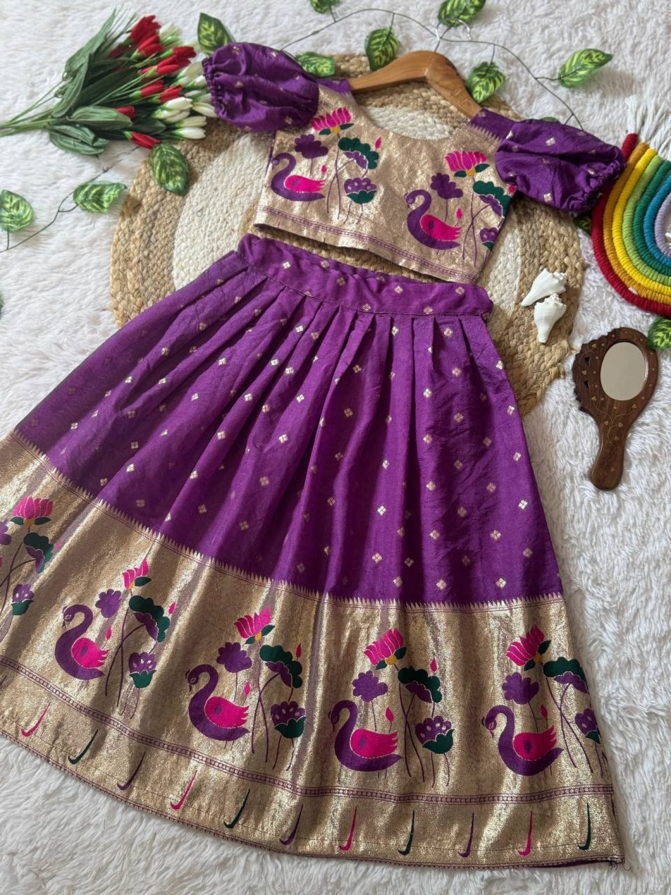 Classy Kids Silk Lehenga Choli with Zari Weaving for Festive Wear colour variant view