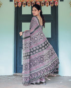 Black Cotton Saree - side drape view