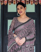 Black Cotton Saree - embroidery work detail