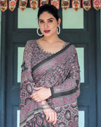 Black Cotton Saree - back view