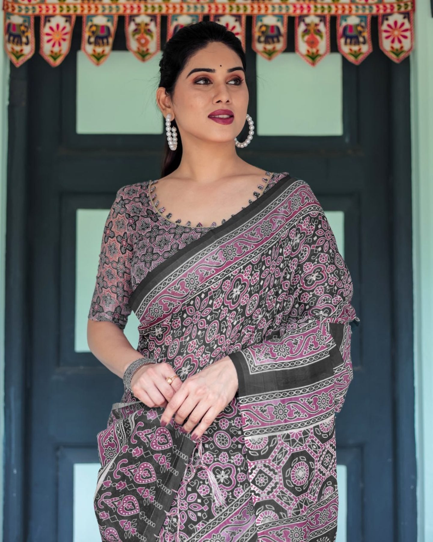 Black Cotton Saree - styling and accessories view