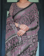 Black Cotton Saree - full-length drape