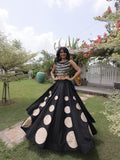 Black Roman Silk Navratri Lehenga Choli with Mirror Lace Work and 6 Meter Flair for women | Snyvia