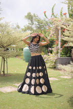 Roman Silk Navratri Lehenga Choli with Mirror Lace Work and 6 Meter Flair full drape view