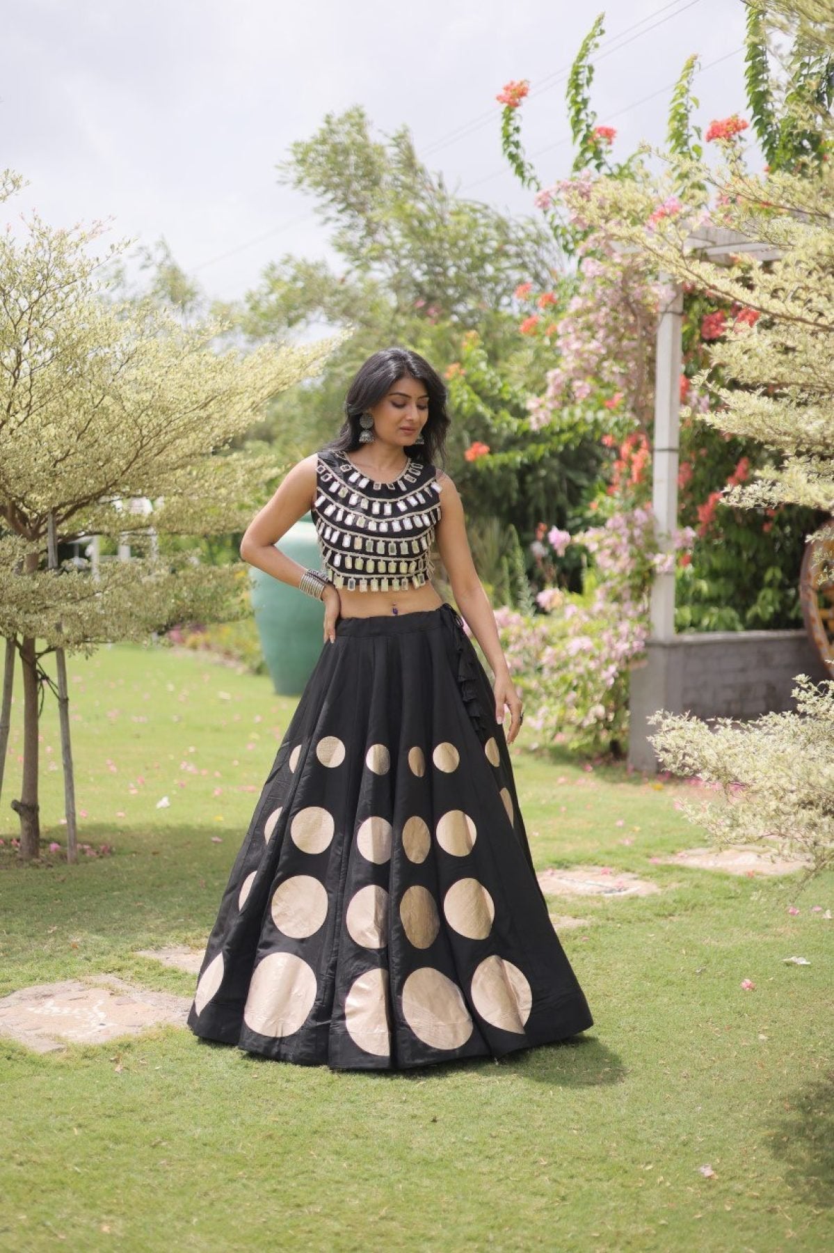 Roman Silk Navratri Lehenga Choli with Mirror Lace Work and 6 Meter Flair colour variant view