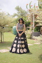 Roman Silk Navratri Lehenga Choli with Mirror Lace Work and 6 Meter Flair front view
