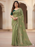 Green Georgette Saree for women - full front view | Snyvia