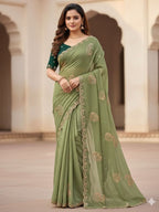Green Georgette Saree for women - full front view | Snyvia
