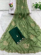 Green Georgette Saree - drape and pallu detail