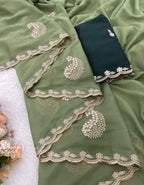 Green Georgette Saree - side drape view