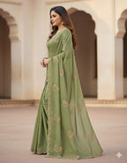 Green Georgette Saree - blouse and border close-up