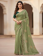 Green Georgette Saree - fabric texture close-up