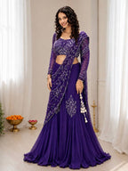 Purple Chinon Lehenga for women - full front view | Snyvia
