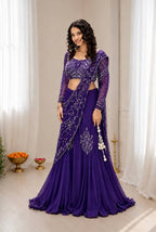 Chinon Silk Lehenga Style Saree with Attached Pallu for Party Wear full drape view