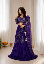 Purple Chinon Lehenga - blouse and border close-up
