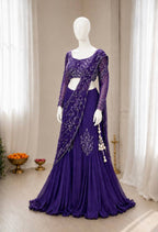 Purple Chinon Lehenga - fabric texture close-up