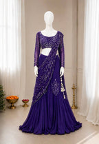 Purple Chinon Lehenga - embroidery work detail