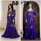 Chinon Silk Lehenga Style Saree with Attached Pallu for Party Wear back view