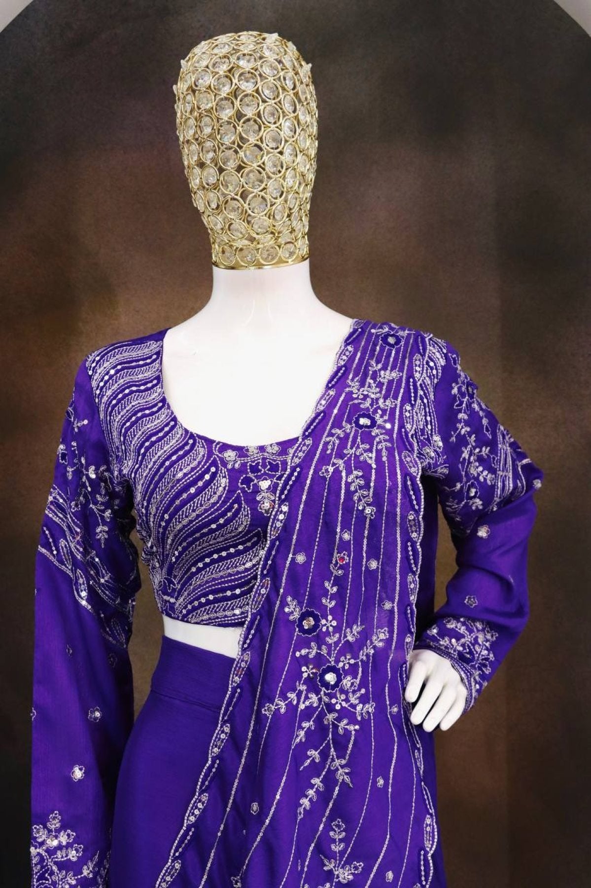 Purple Chinon Lehenga - back view