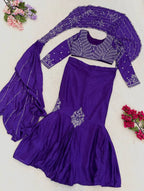 Purple Chinon Lehenga - full-length drape