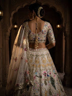 White Organza Lehenga with Heavy Cut Work blouse and dupatta detail