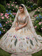White Organza Lehenga with Heavy Cut Work fabric texture detail
