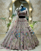 White Organza Lehenga with Heavy Cut Work full drape view