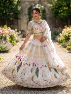 White Organza Lehenga with Heavy Cut Work fabric texture detail