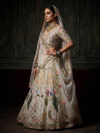 White Organza Lehenga with Heavy Cut Work back view