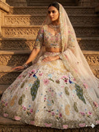 White Organza Lehenga with Heavy Cut Work styling view