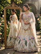 White Organza Lehenga with Heavy Cut Work colour variant view