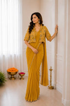 Yellow Saree - drape and pallu detail