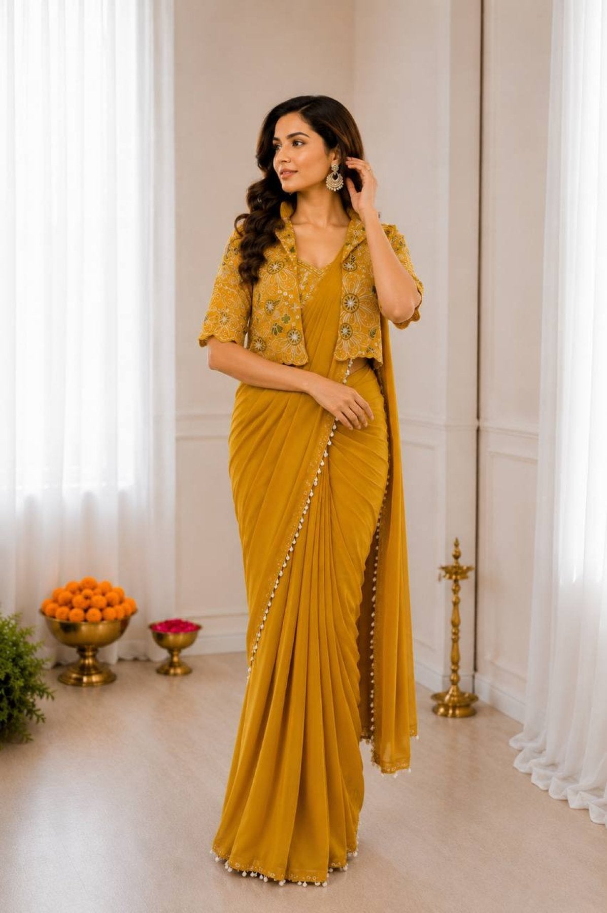 Yellow Saree - side drape view