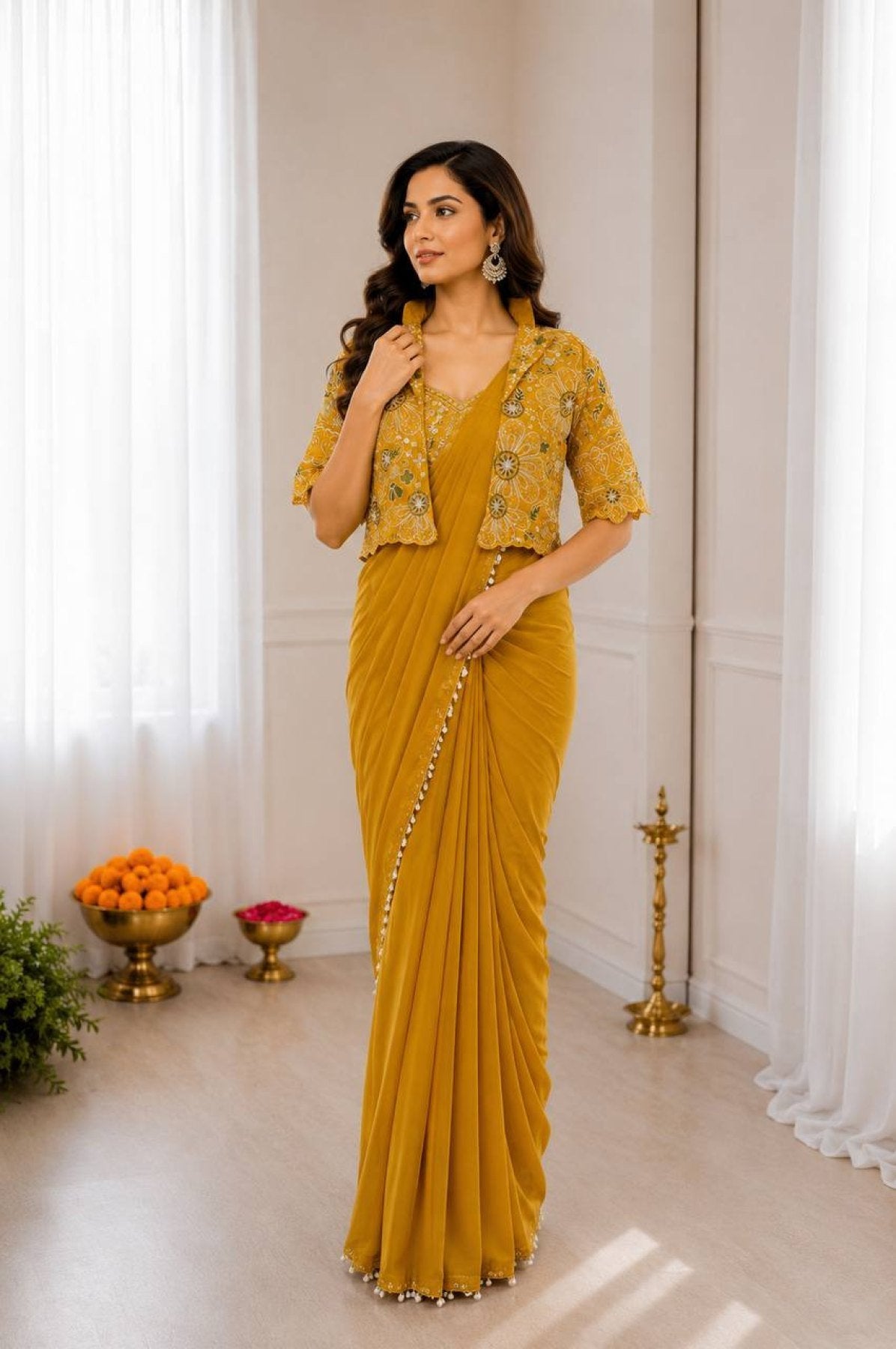 Yellow Saree - blouse and border close-up