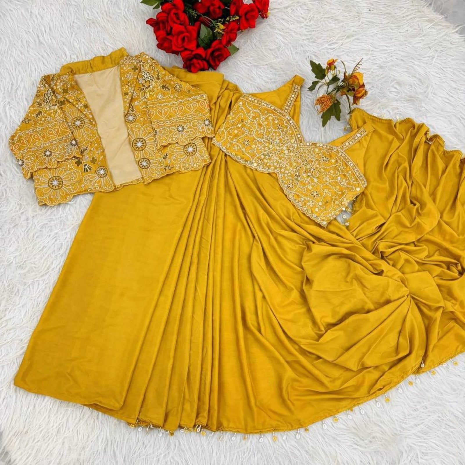 Yellow Saree - back view