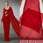 Red Saree - fabric texture close-up