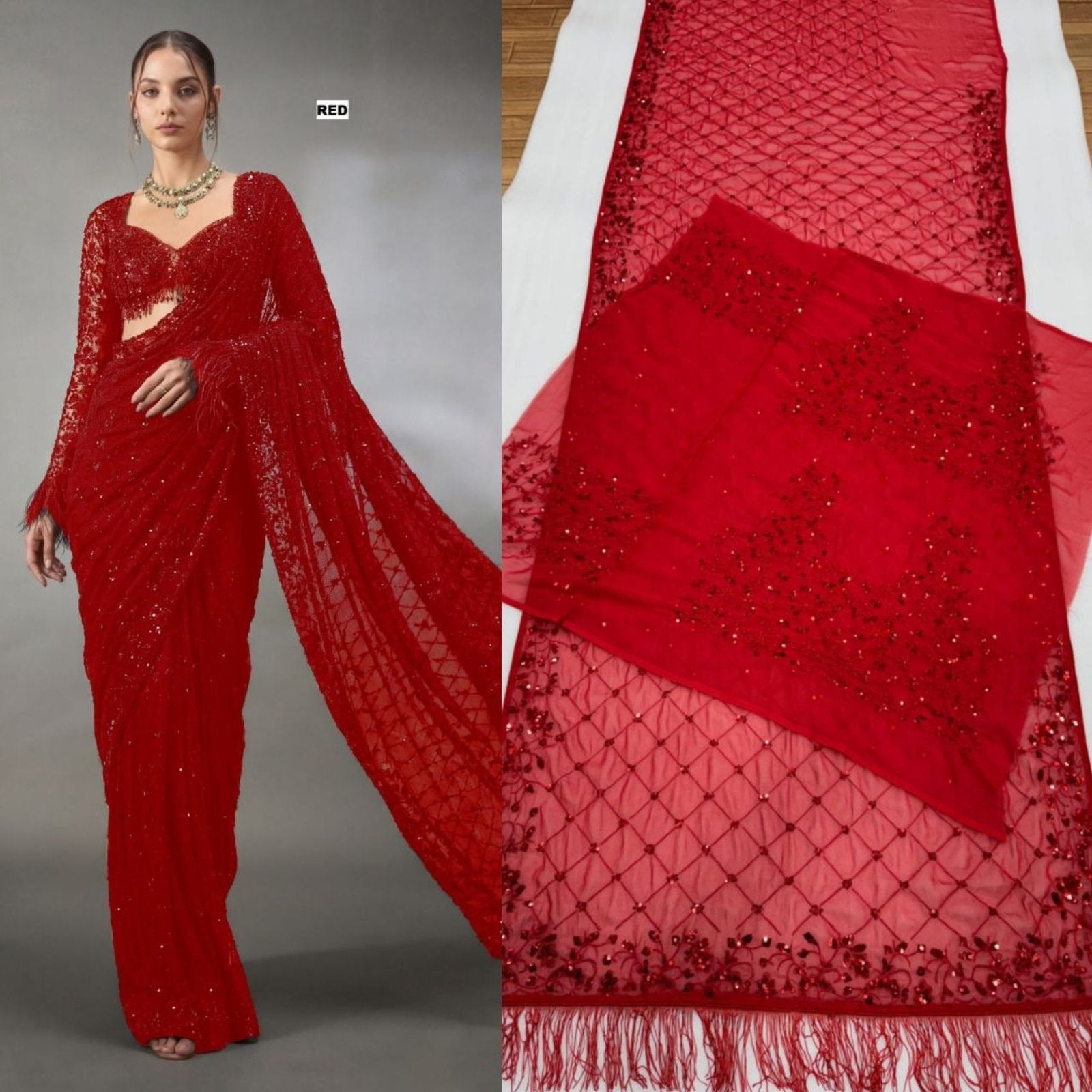Red Saree - fabric texture close-up