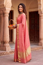 Coral Cotton Saree - drape and pallu detail