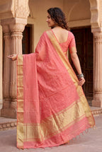 Coral Cotton Saree - side drape view