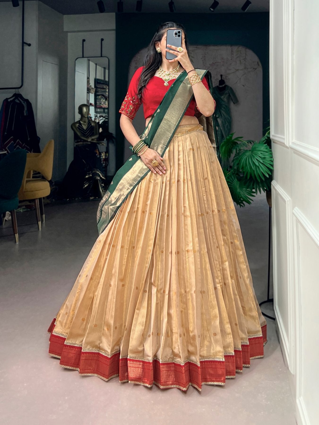 Kanchipuram Silk Paithani Lehenga with Zari Weaving and Banglory Blouse styling view