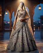 Cream Butterfly Net Lehenga Choli with Heavy Embroidery Work and Net Dupatta detailed view