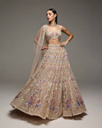 Cream Butterfly Net Lehenga Choli with Heavy Embroidery Work and Net Dupatta blouse and dupatta detail