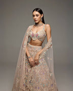 Cream Butterfly Net Lehenga Choli with Heavy Embroidery Work and Net Dupatta styling view