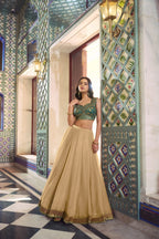 Cream Fendi Lehenga Choli with Thread Work Blouse fabric texture detail