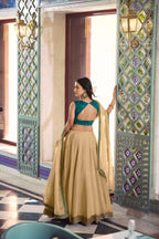 Cream Fendi Lehenga Choli with Thread Work Blouse back view