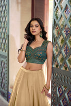 Cream Fendi Lehenga Choli with Thread Work Blouse styling view