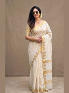 Cream Tussar Saree for women - full front view | Snyvia