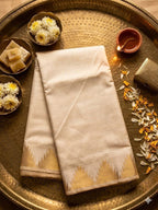 Cream Tussar Saree - blouse and border close-up