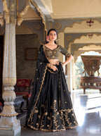 Maroon Rangoli Silk Lehenga Choli with Zari Dori Sequins Work for Wedding Wear full drape view